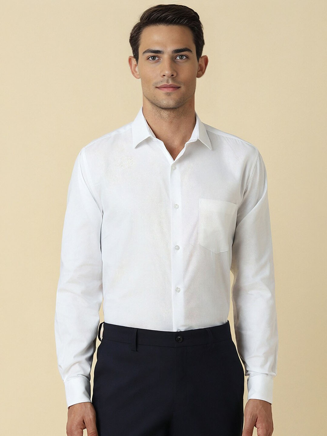 

Allen Solly Slim Fit Textured Self Design Opaque Cotton Formal Shirt, White