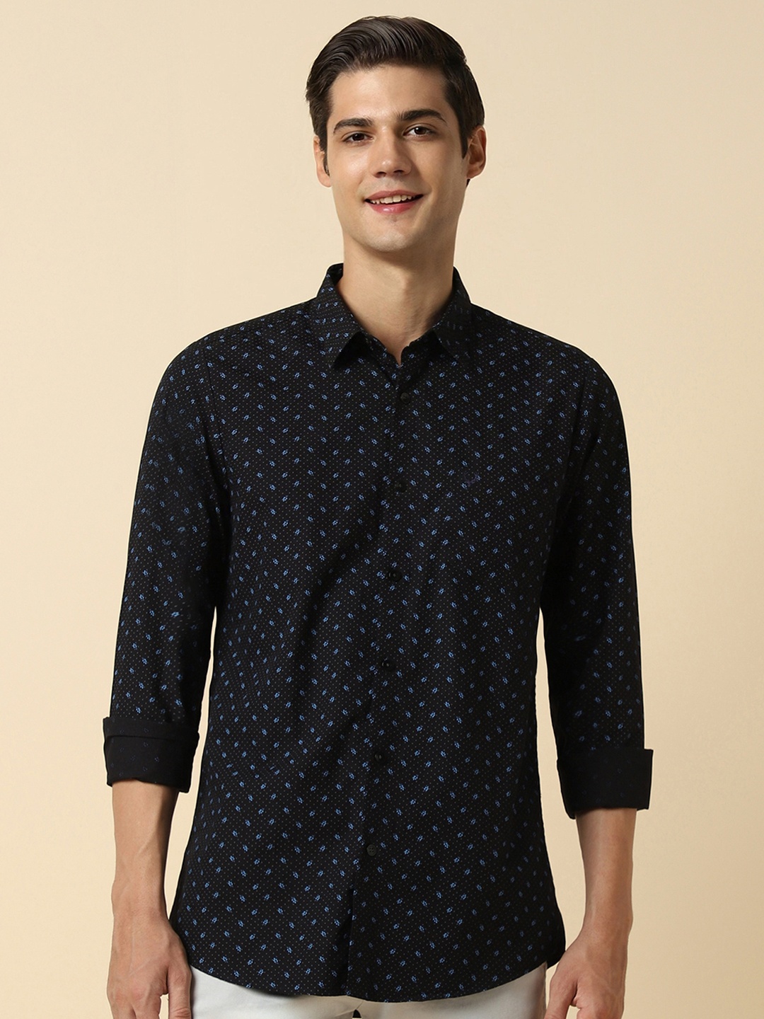 

Allen Solly Slim Fit Cotton Printed Casual Shirt, Black