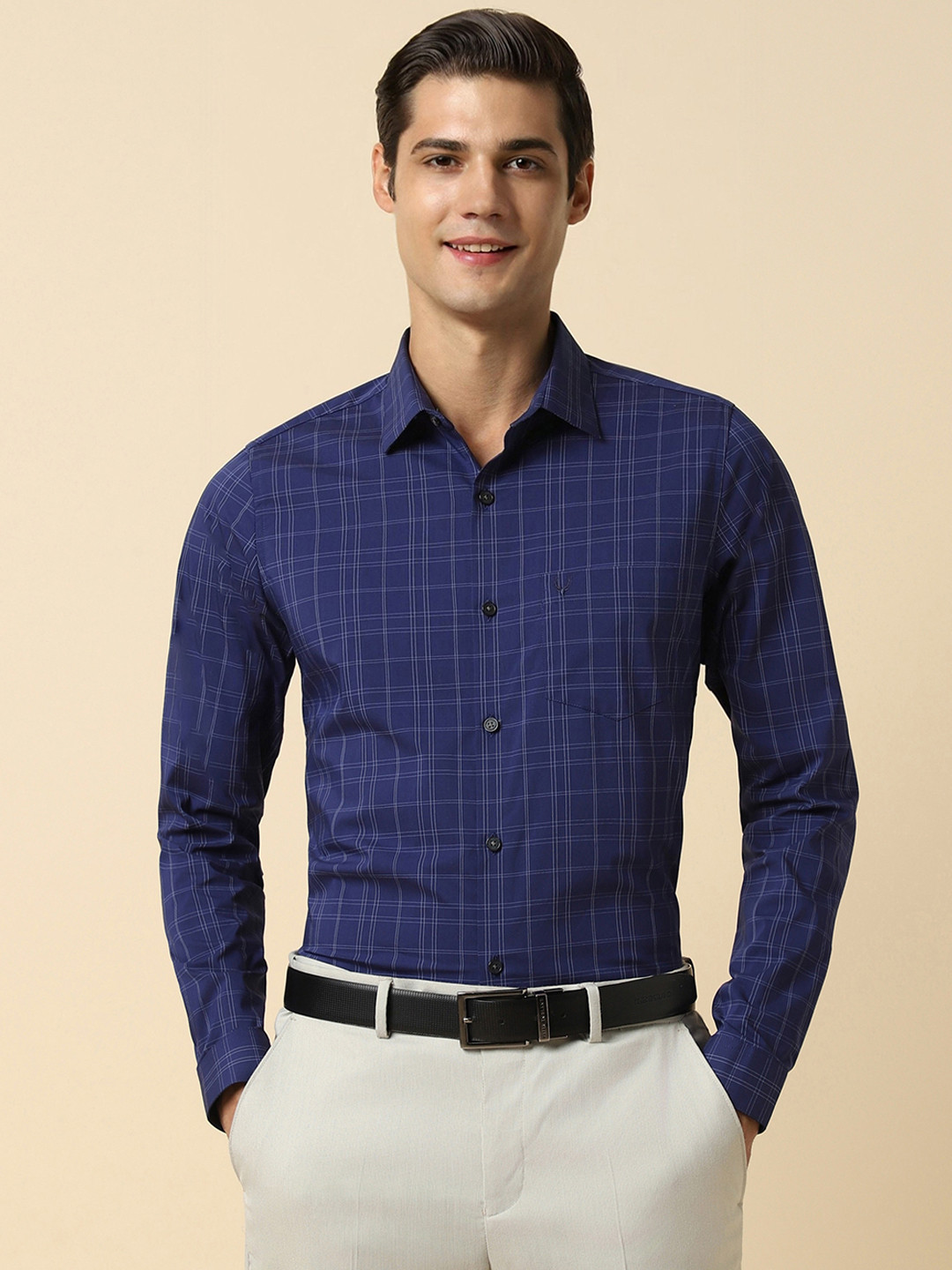 

Allen Solly Slim Fit Grid Tattersall Checked Formal Shirt, Navy blue