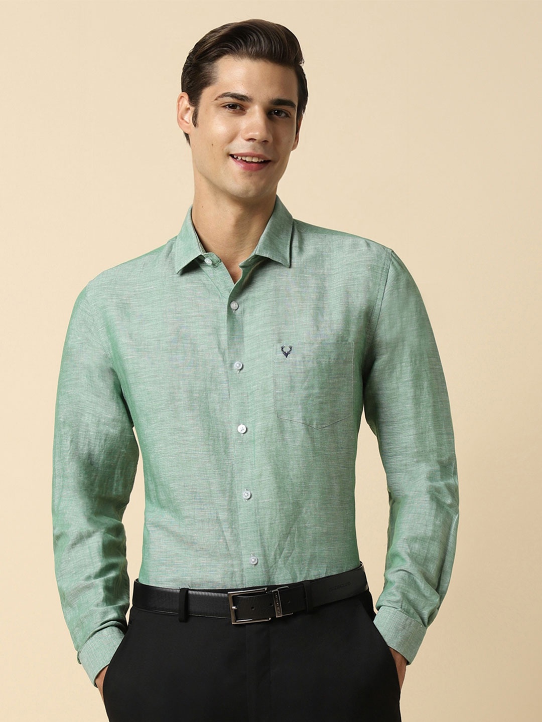

Allen Solly Slim Fit Textured Full Sleeves Casual Shirts, Green