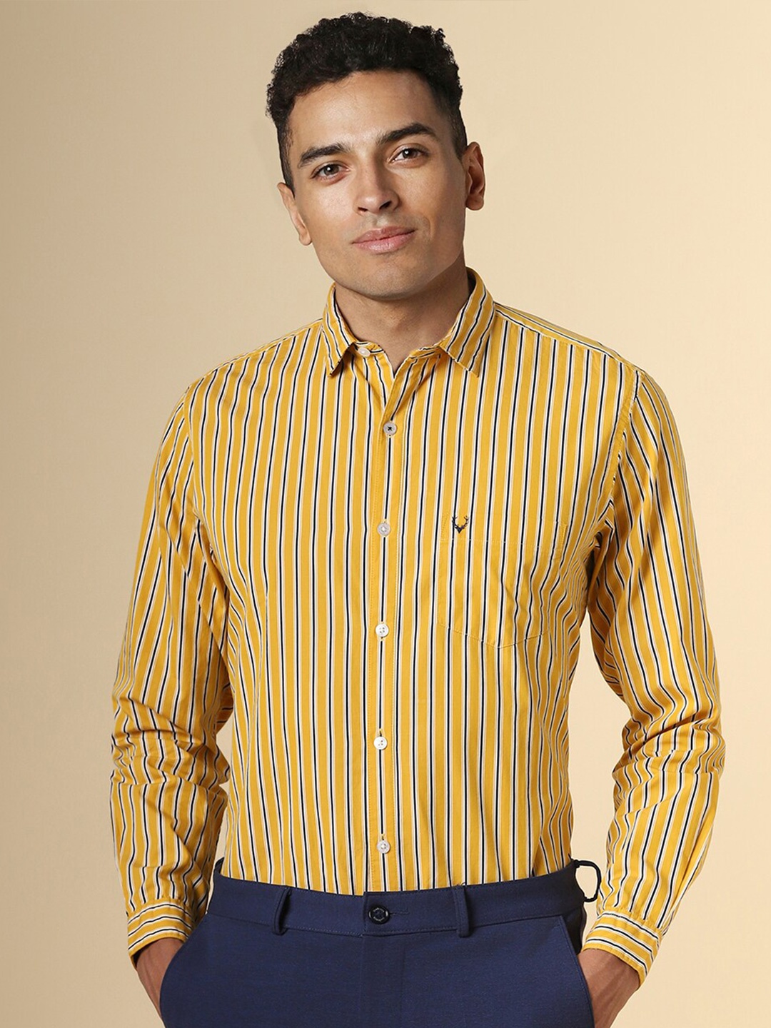 

Allen Solly Vertical Striped Slim Fit Cotton Opaque Formal Shirt, Yellow