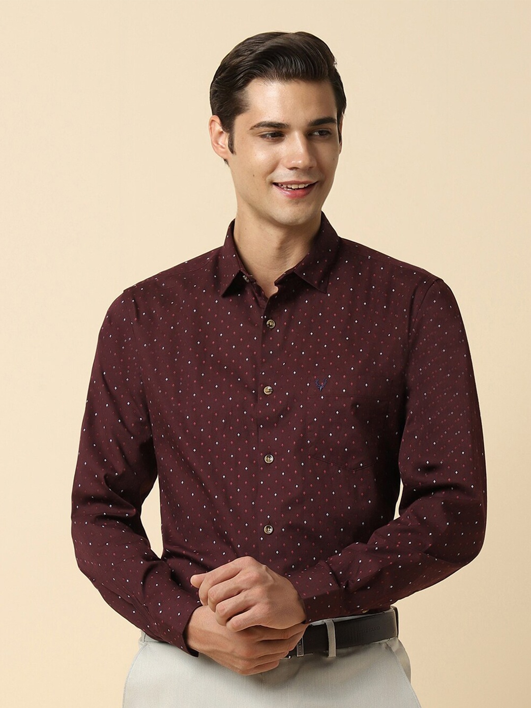 

Allen Solly Slim Fit Opaque Micro Ditsy Printed Cotton Formal Shirt, Maroon