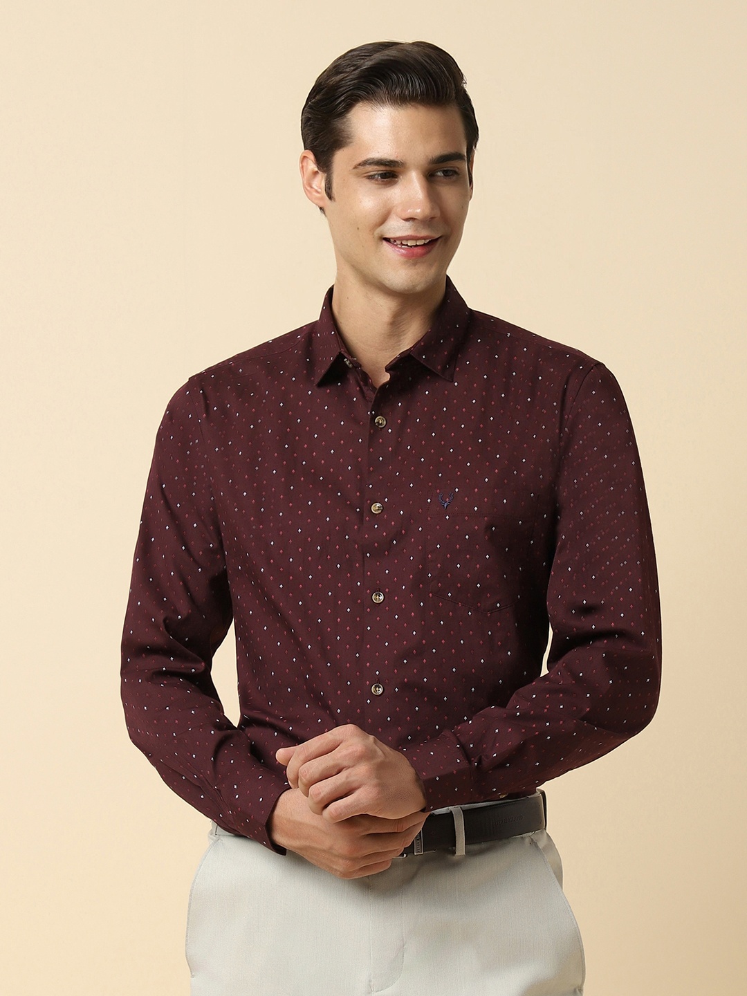 

Allen Solly Slim Fit Micro Ditsy Printed Cotton Formal Shirt, Maroon