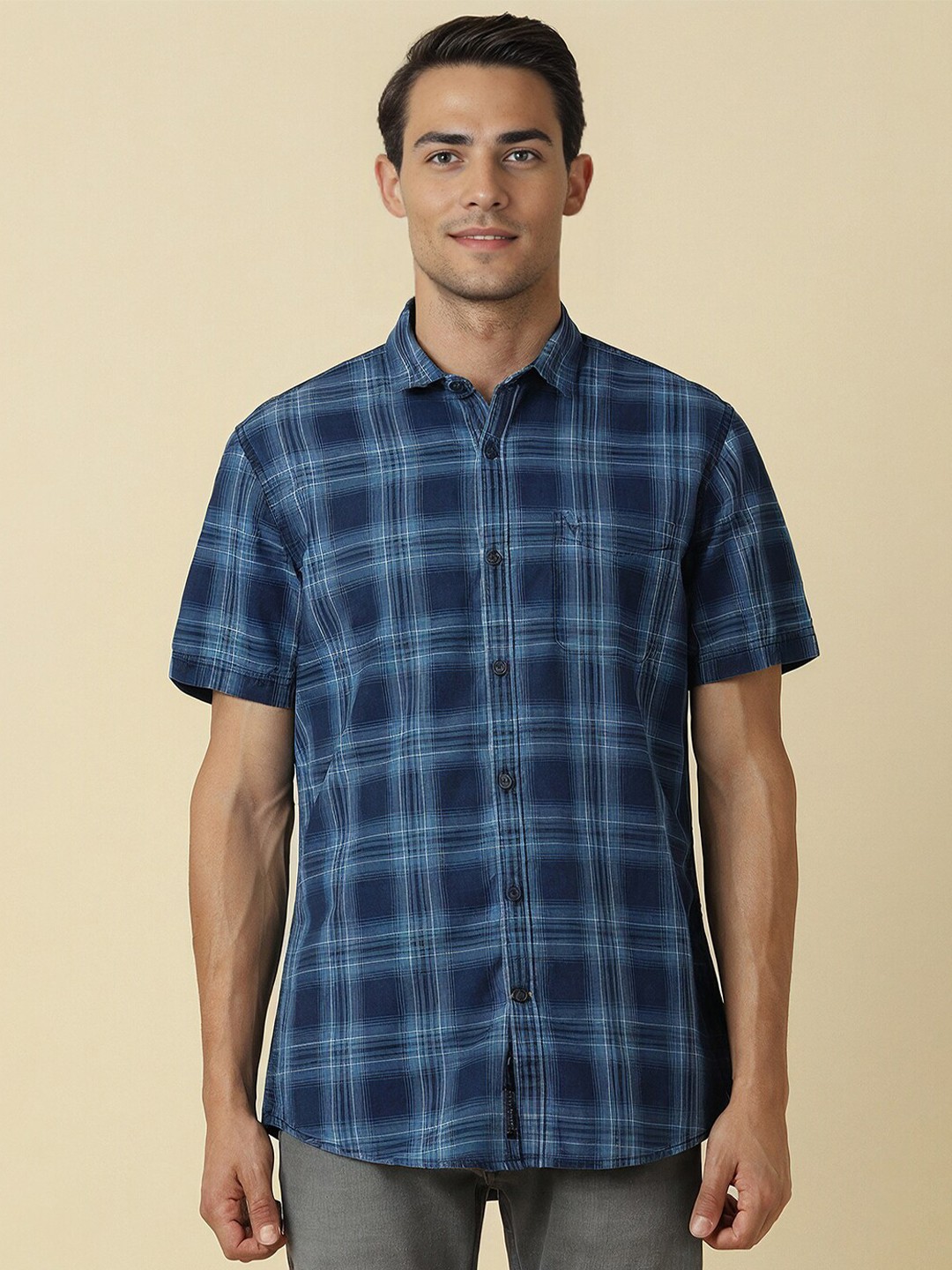 

Allen Solly Tartan Checked Half Sleeves Cotton Casual Shirt, Blue