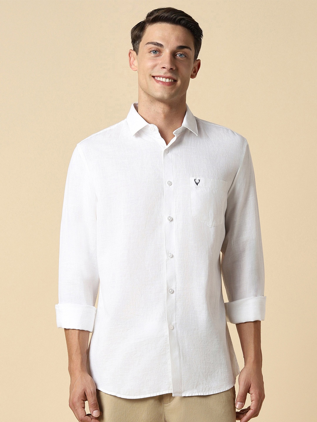 

Allen Solly Textured Spread Collar Slim Fit Cotton Casual Shirt, White