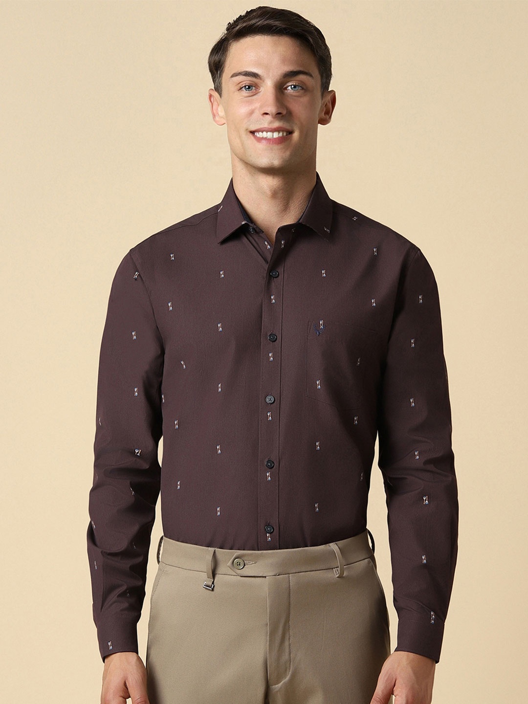

Allen Solly Slim Fit Geometric Printed Cotton Formal Shirt, Brown