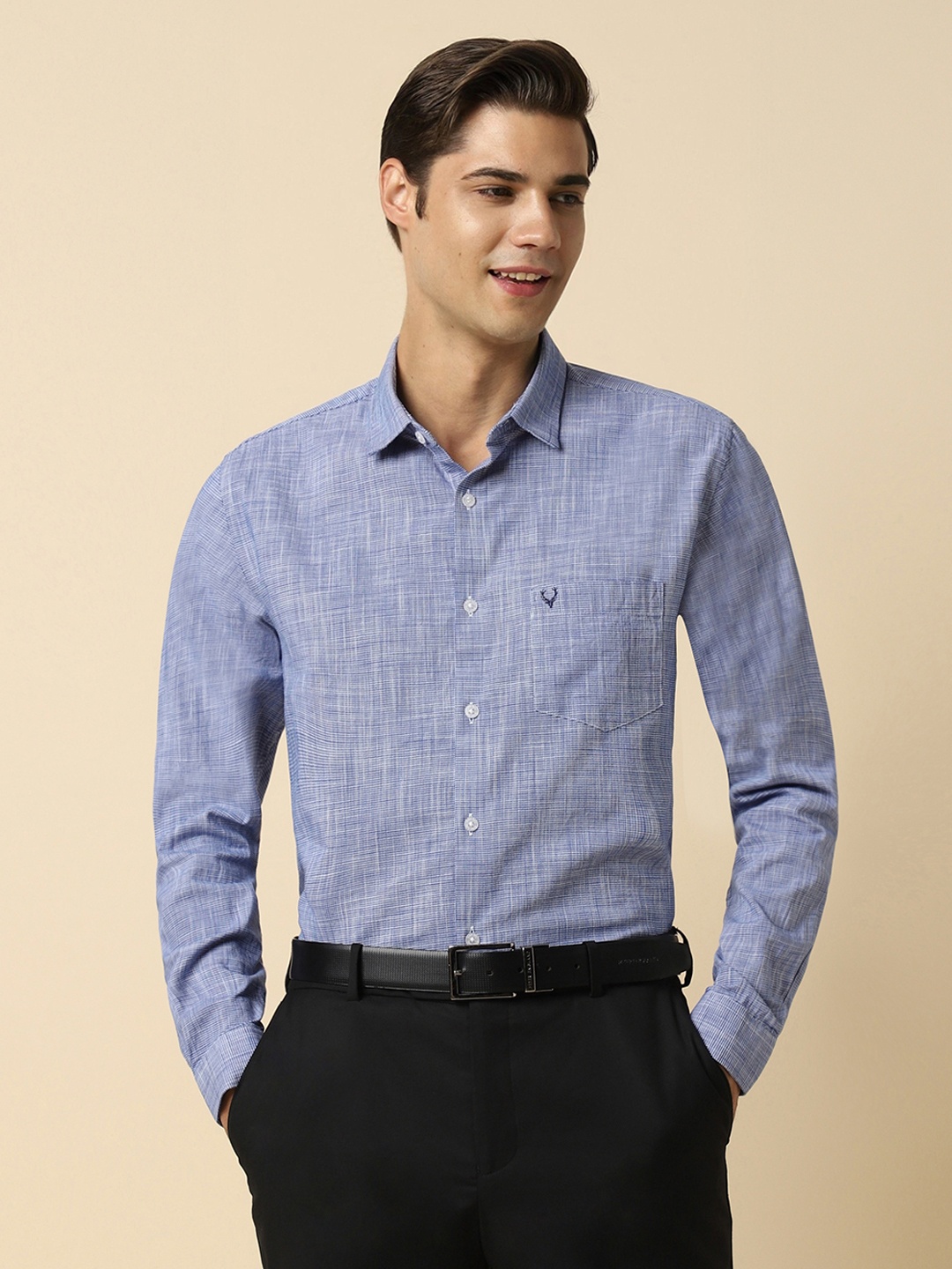 

Allen Solly Slim Fit Cotton Checked Formal Shirt, Blue