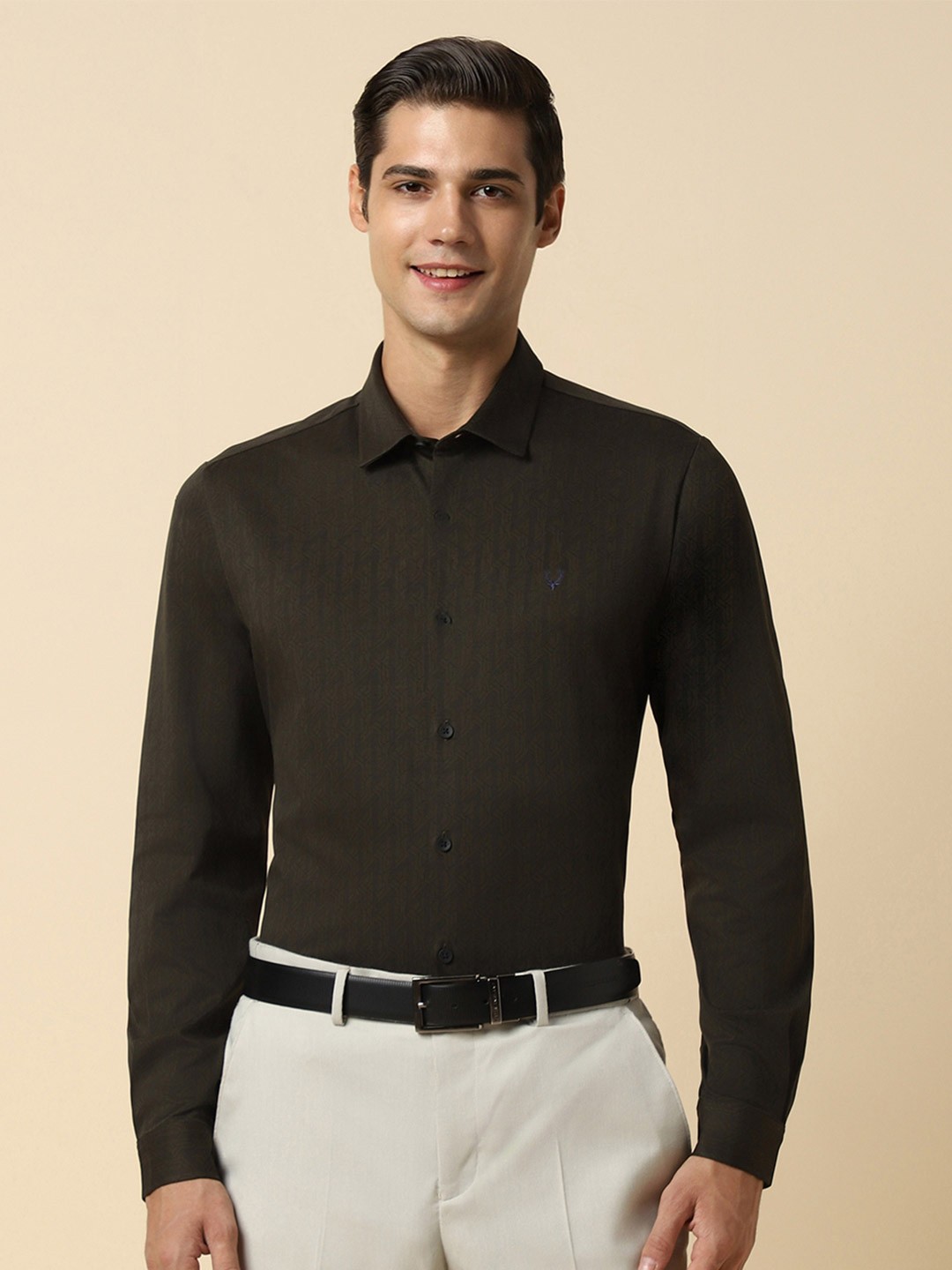 

Allen Solly Slim Fit Geometric Printed Full Sleeves Formal Shirts, Brown