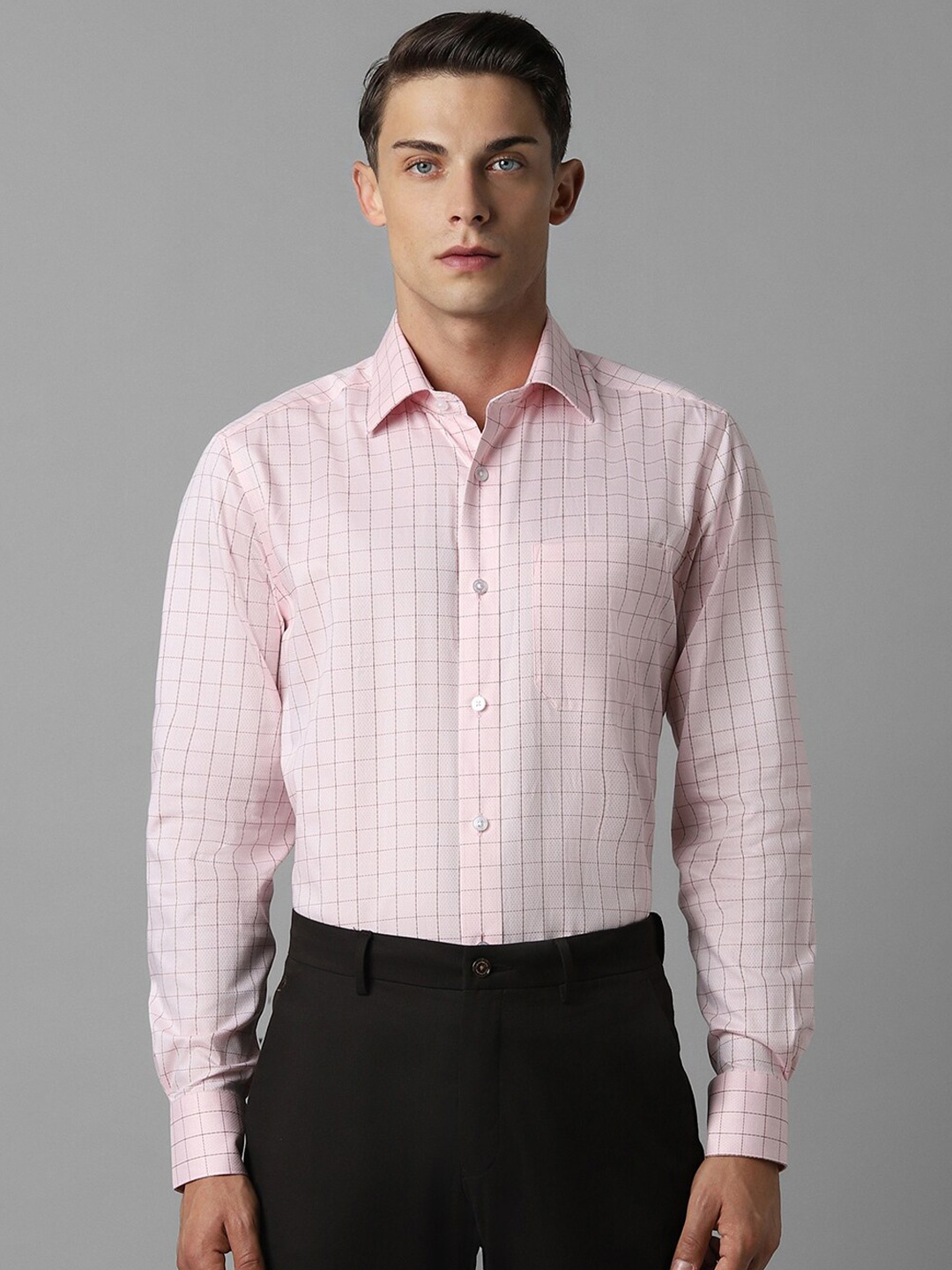 

Louis Philippe Classic Fit Windowpane Checks Opaque Formal Shirt, Pink