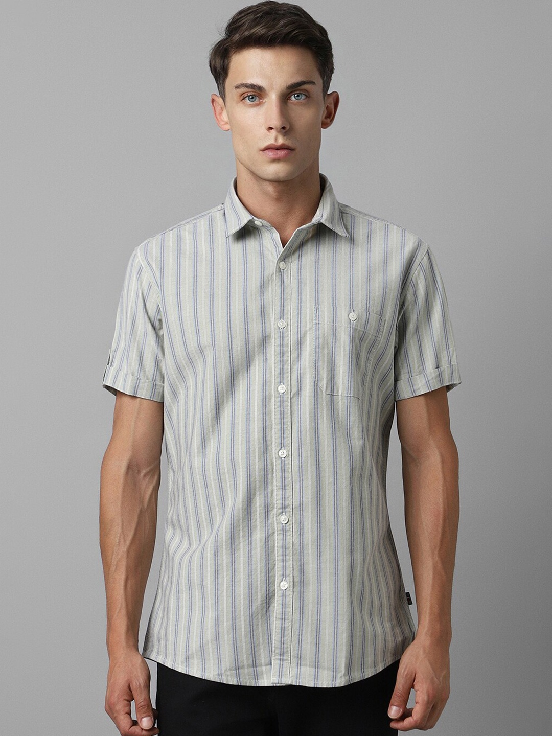 

Louis Philippe Jeans Slim Fit Opaque Striped Half Sleeves Casual Shirt, Grey