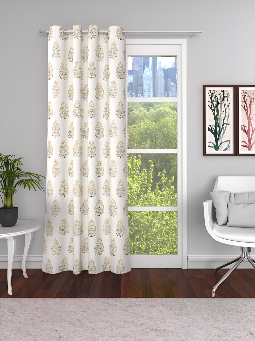 

Aura Yellow & White Floral Cotton Eyelet Room Darkening Door Curtain