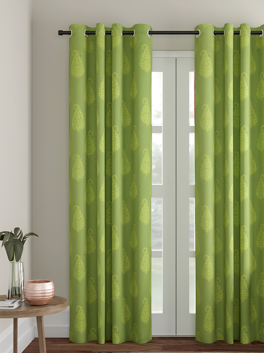 

Aura Green Ethnic Motifs Printed Premium Cotton Room Darkening Long Door Curtain