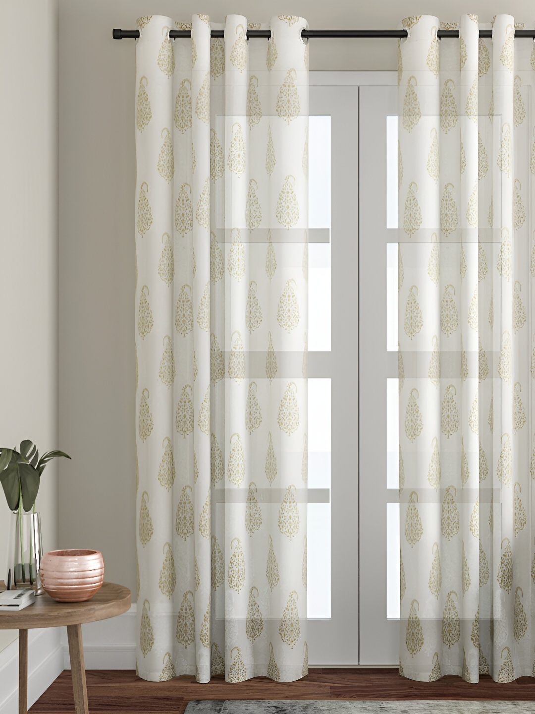 

Aura Beige & Yellow Ethnic Motifs Printed Sheer Long Door Curtain