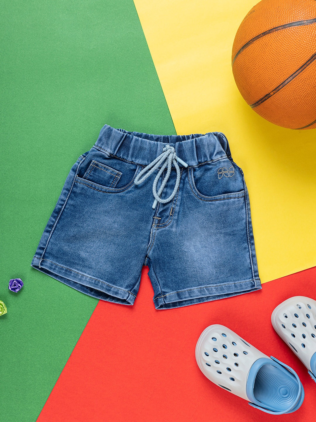

Purple United Kids Boys Washed Mid Rise Denim Shorts, Blue