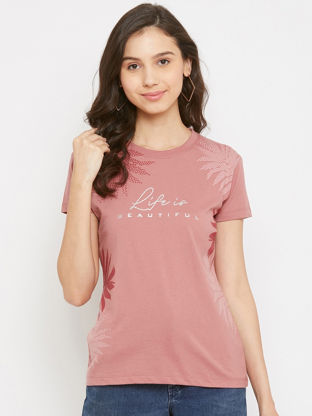 

Plagg Typography Printed Round Neck T-shirt, Pink