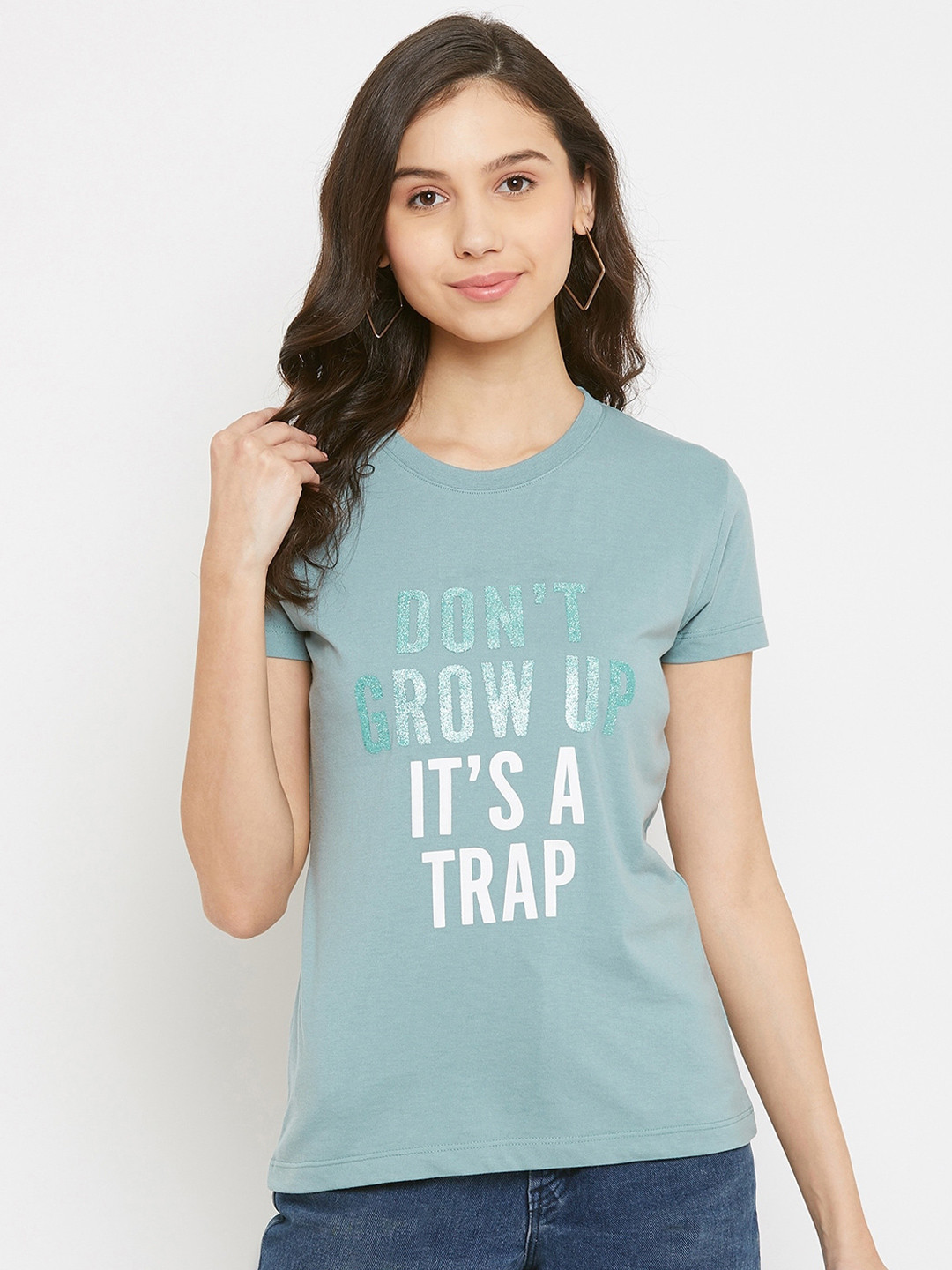 

Plagg Typography Printed Round Neck Cotton T-shirt, Sea green