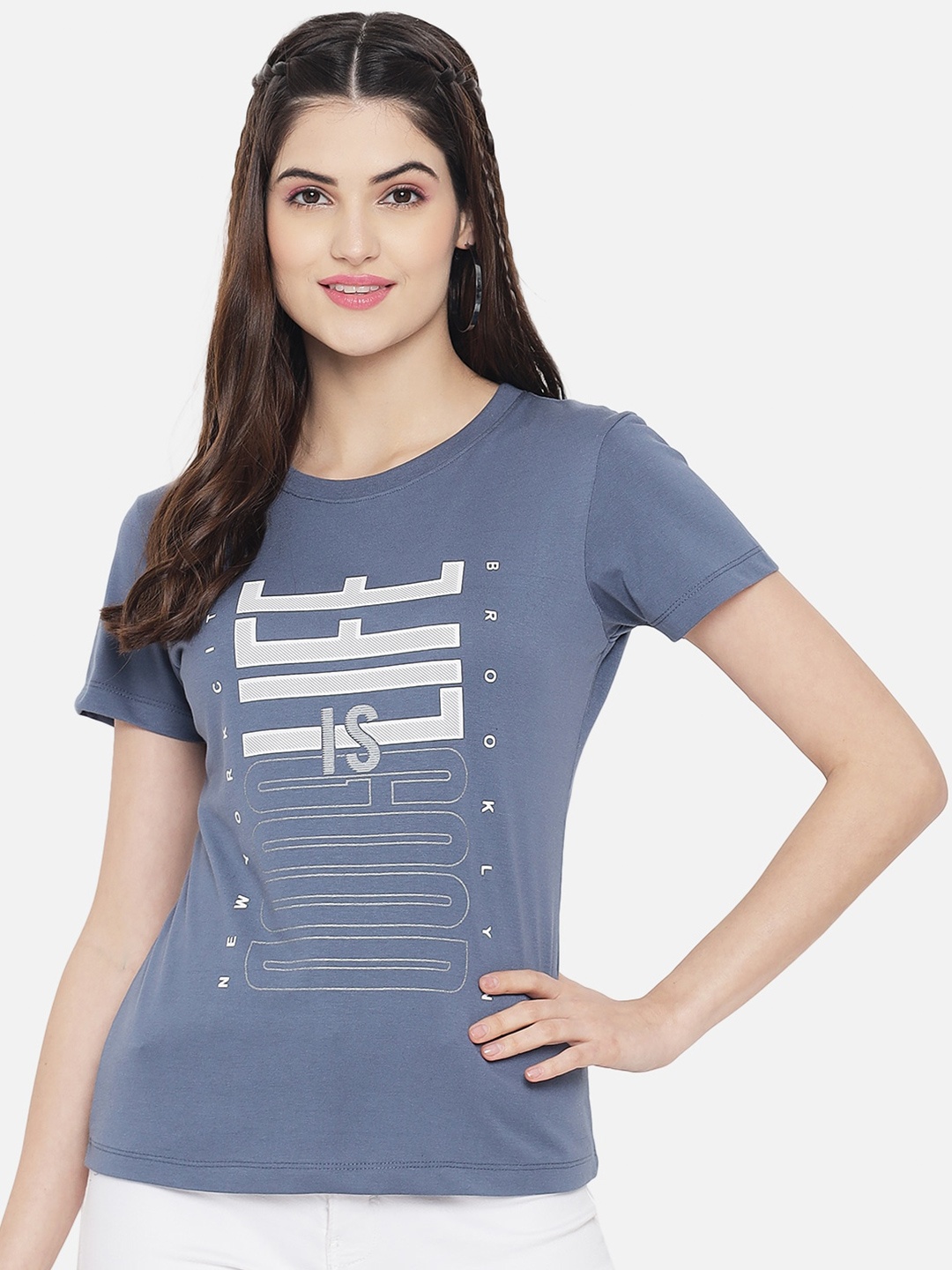 

Plagg Typography Printed Round Neck Cotton T-shirt, Blue