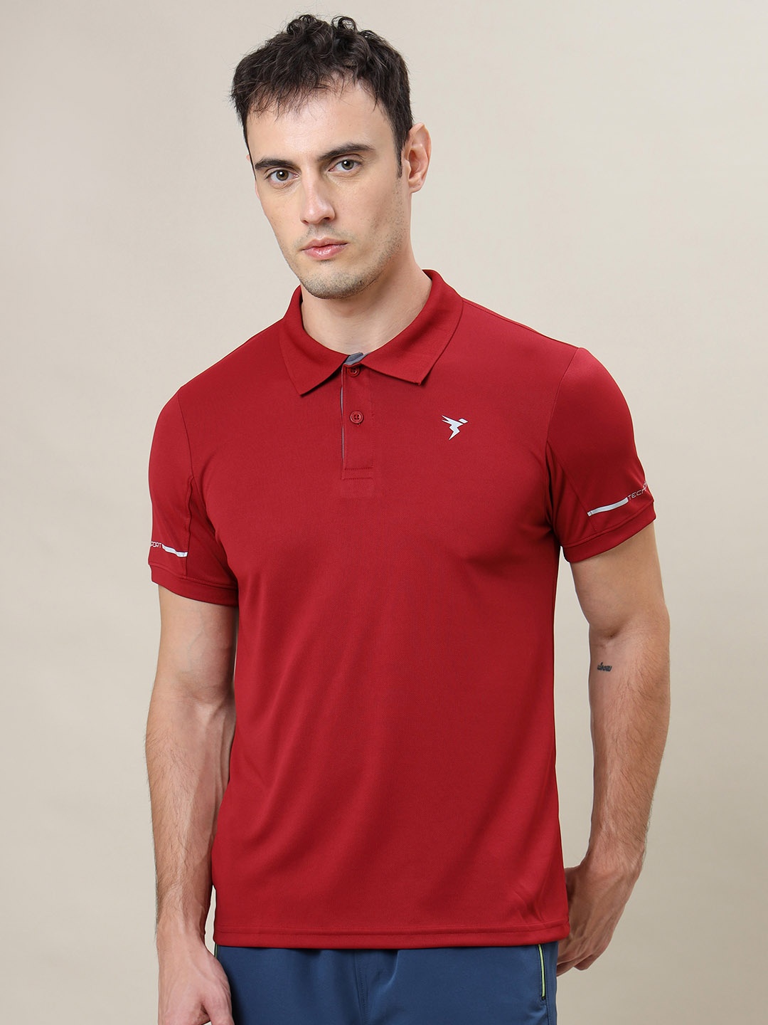 

Technosport Polo Collar Anti Static Slim Fit Active T-shirt, Red