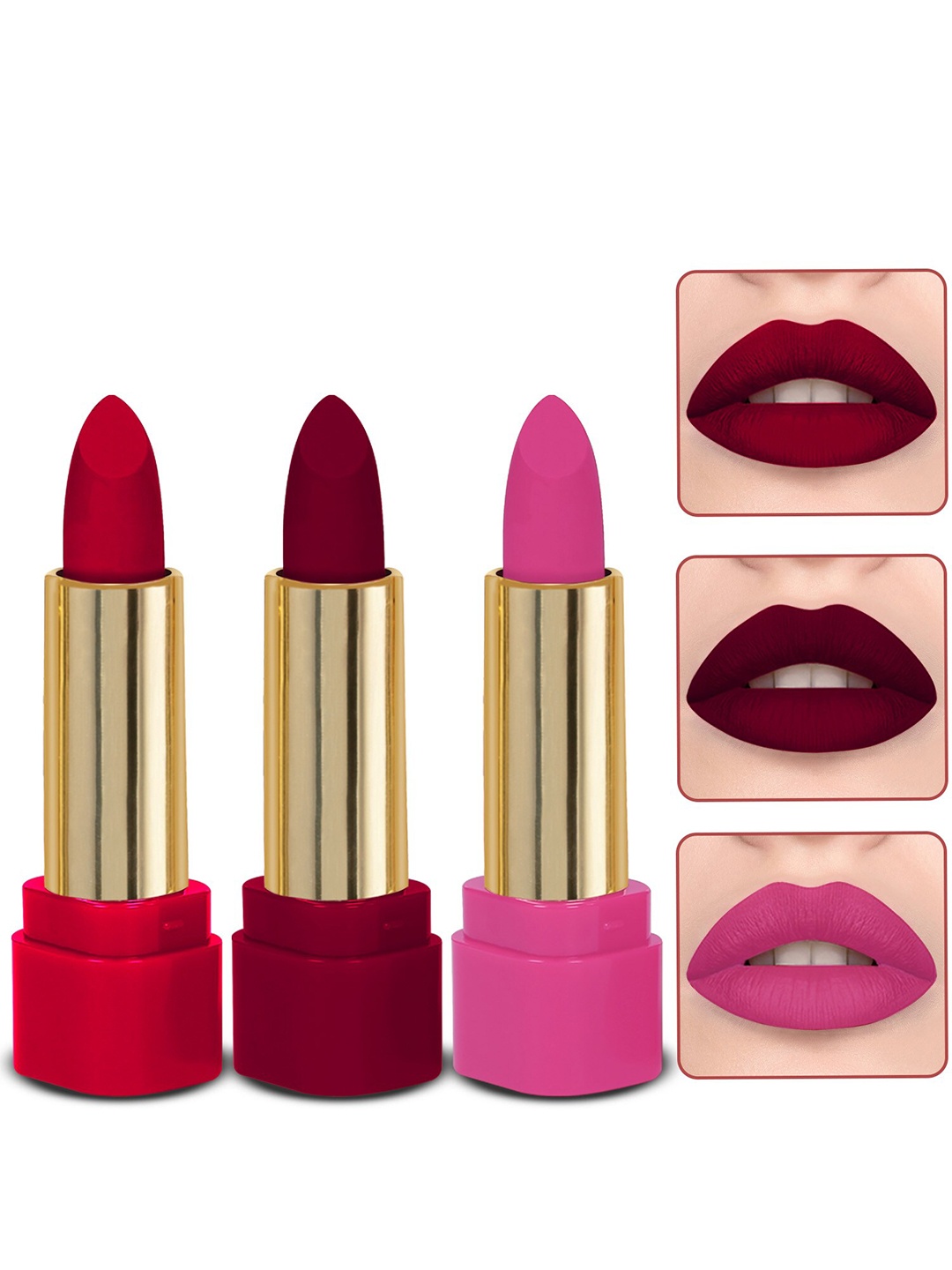 

MILAP Set Of 3 Long Wear Waterproof Matte Lipstick - 4.2g Each - 601-605-615, Pink