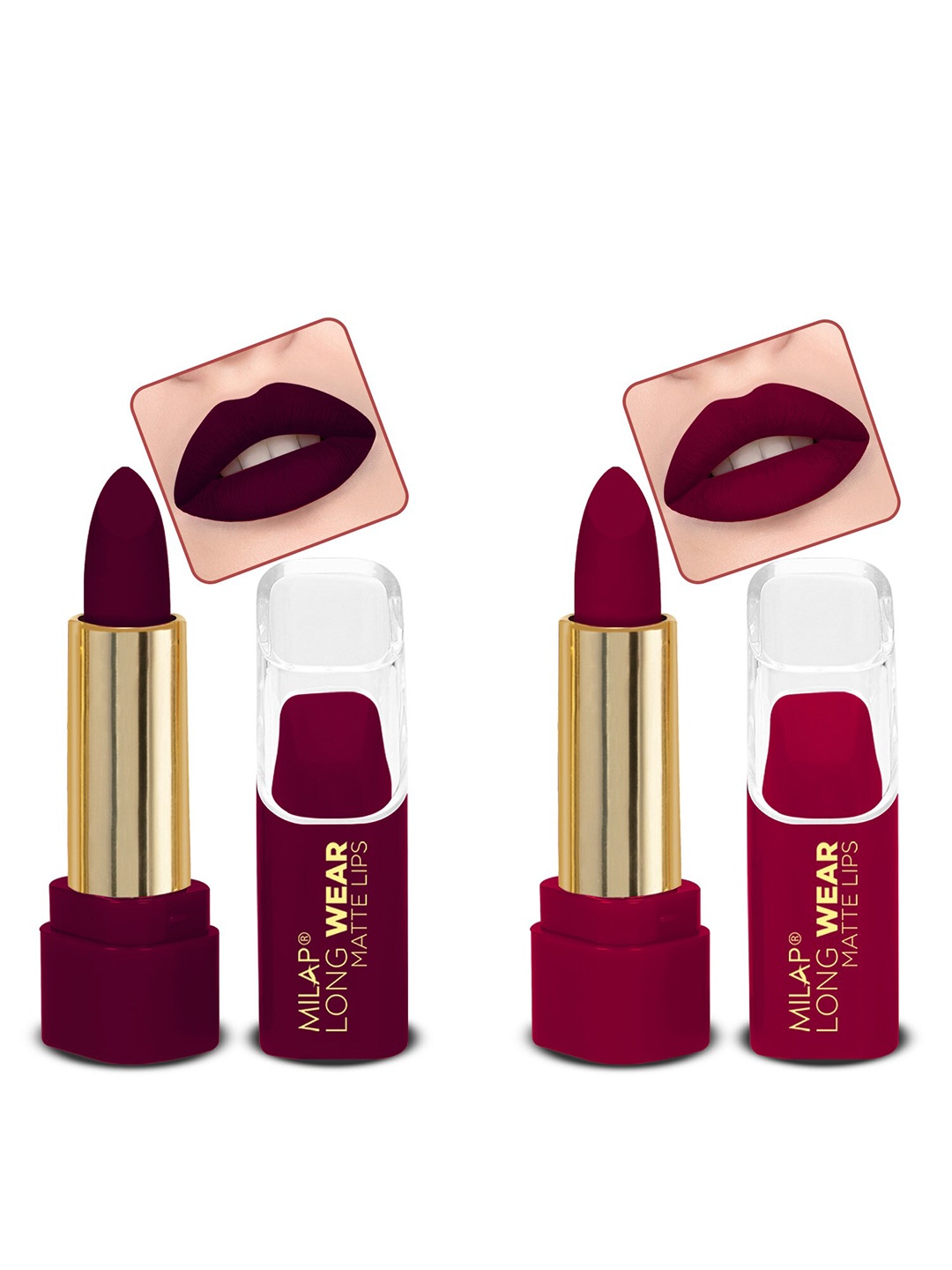 

MILAP Set Of 2 Long Wear Waterproof Matte Lipstick -4.2g Each - First Love-Touch Of Spice, Magenta