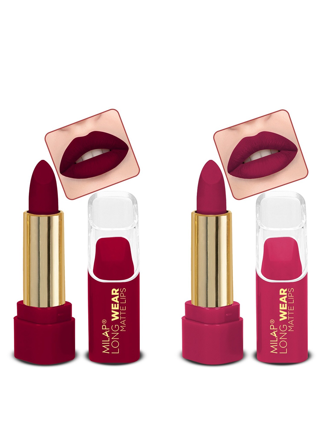 

MILAP Set Of 2 Long Wear Waterproof Matte Lipstick - 4.2g Each- Cherry Bomb-A Girl's Need, Pink