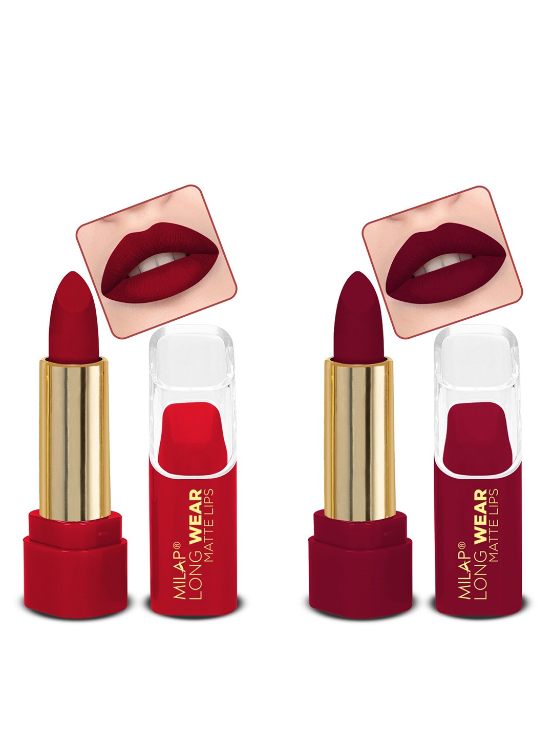 

MILAP Set Of 2 Long Wear Waterproof Matte Lipstick - 4.2g Each - Fired Up-Too Bad I'm Bad, Magenta