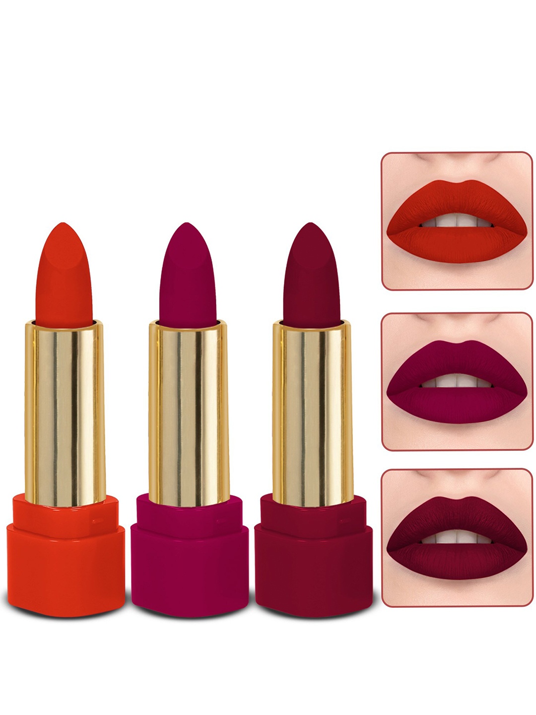 

MILAP Set Of 3 Long Wear Waterproof Matte Lipstick - 4.2g Each - 610-614-615, Orange