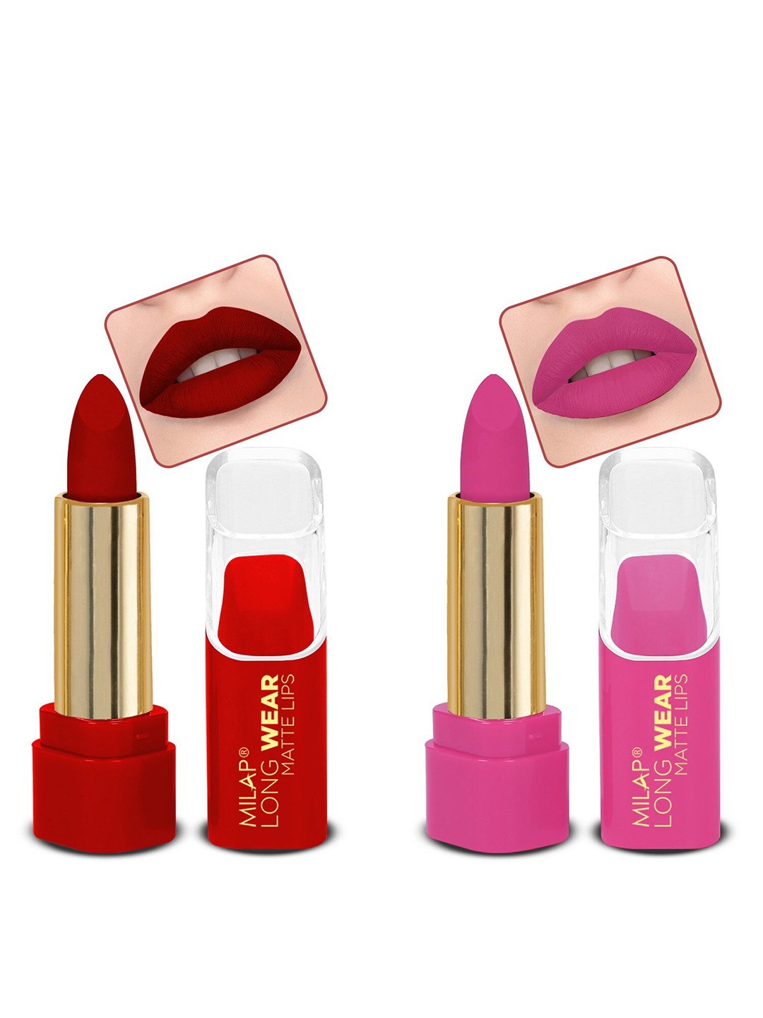 

MILAP Set Of 2 Long Wear Waterproof Matte Lipstick - 4.2g Each - Lady Danger-Kits & Heal, Pink