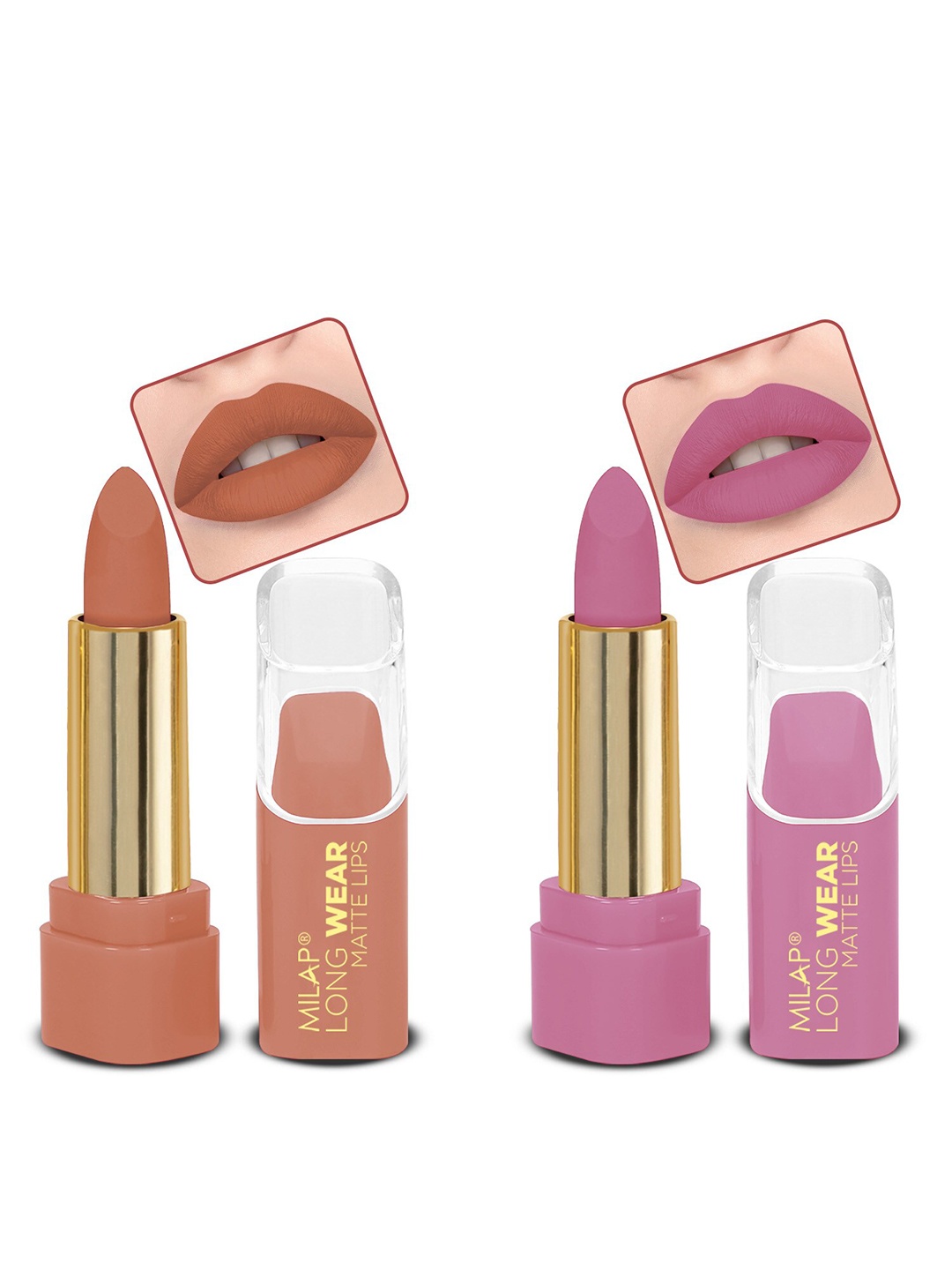 

MILAP Set Of 2 Long Wear Waterproof Matte Lipstick - 4.2g Each - Touch of Nude-Petal, Pink