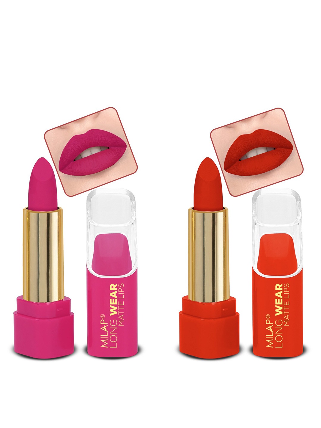 

MILAP Set Of 2 Long Wear Waterproof Matte Lipstick - 4.2g Each - Pin Up Plum-Gimme A Hint, Orange