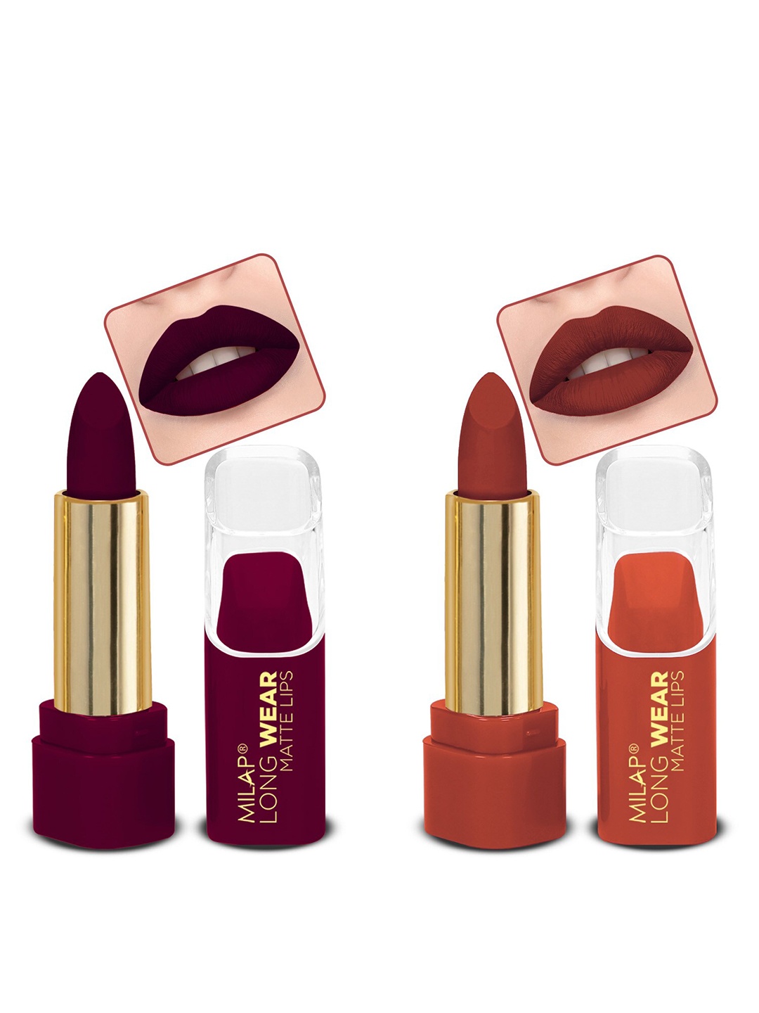 

MILAP Set Of 2 Long Wear Waterproof Matte Lipstick - 4.2g Each - First Love -Birkin Brown, Magenta