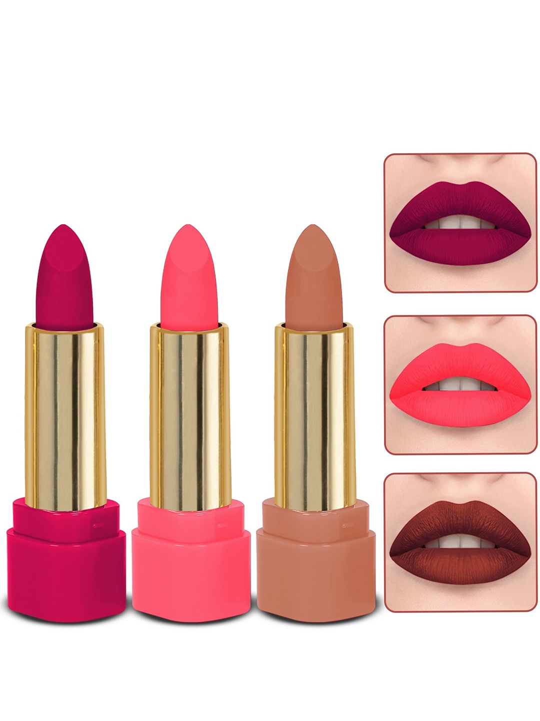

MILAP Set Of 3 Long Wear Waterproof Matte Lipstick - 4.2g Each - 607-611-618, Nude