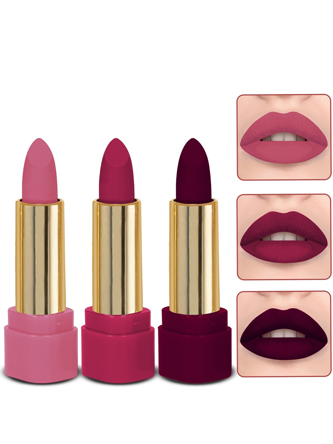 

MILAP Set Of 3 Long Wear Waterproof Matte Lipstick - 4.2g Each - 620-625-612, Pink