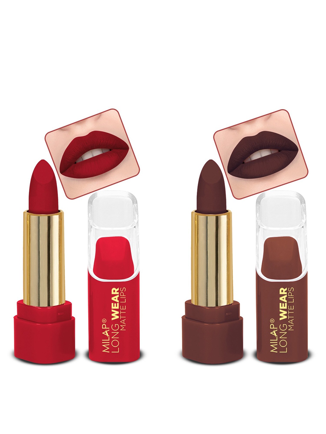 

MILAP Set Of 2 Long Wear Waterproof Matte Lipstick - 4.2g Each - Shekh Hasina-Dolche, Red
