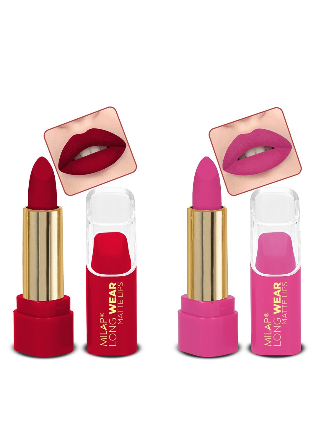 

MILAP Set Of 2 Long Wear Waterproof Matte Lipstick - 4.2g Each - 602-608, Red