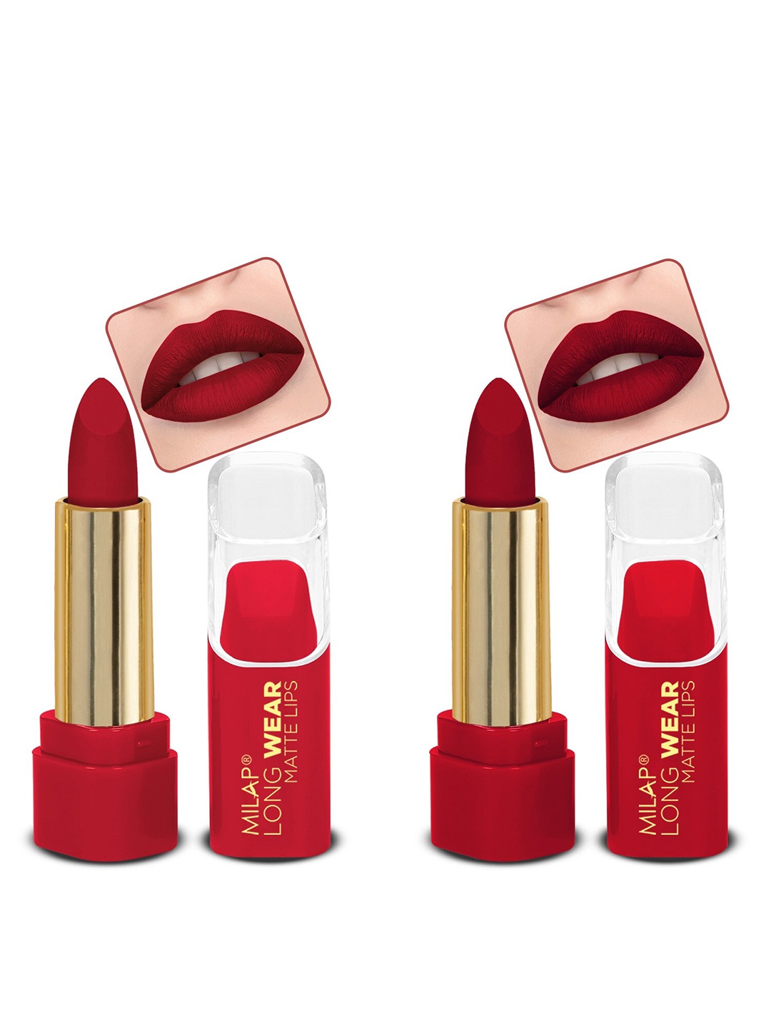 

MILAP Set Of 2 Long Wear Waterproof Matte Lipstick - 4.2g Each - Shekh Hasina-Fired Up, Red