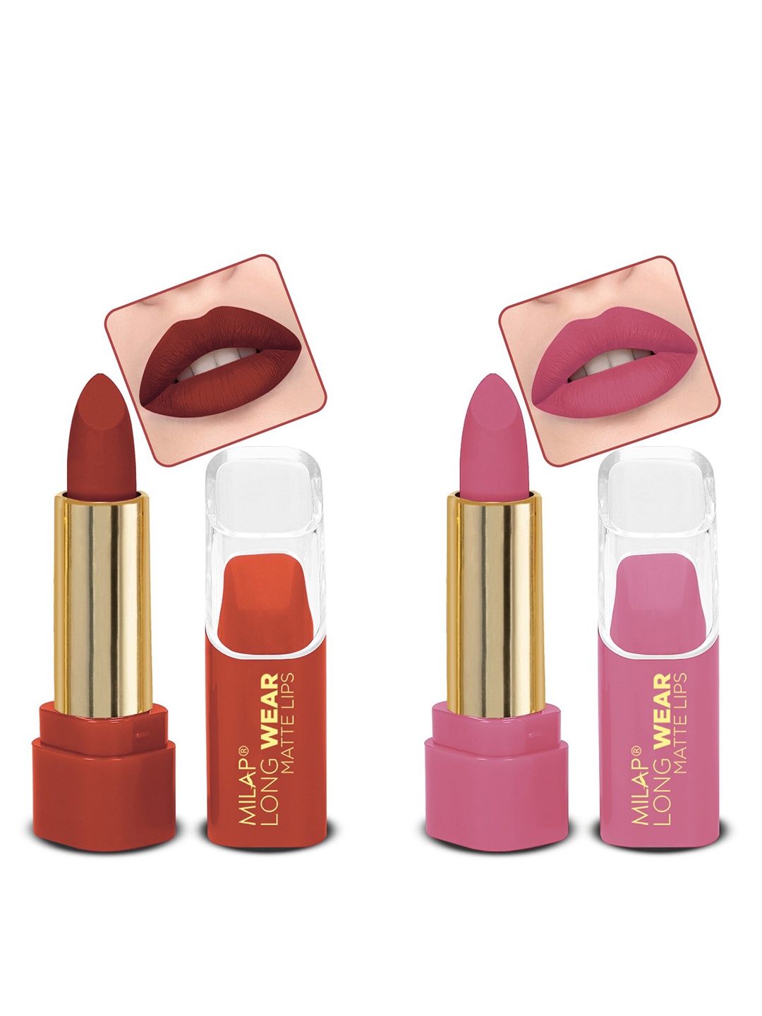 

MILAP Set Of 2 Long Wear Waterproof Matte Lipstick - 4.2g Each -619-620, Rose