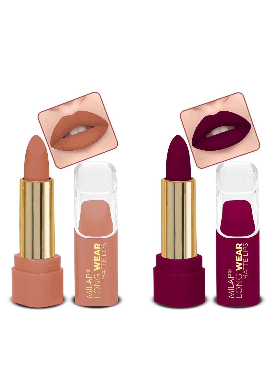 

MILAP Set Of 2 Long Wear Waterproof Matte Lipstick - 4.2g Each - Touch of Nude-In Demand