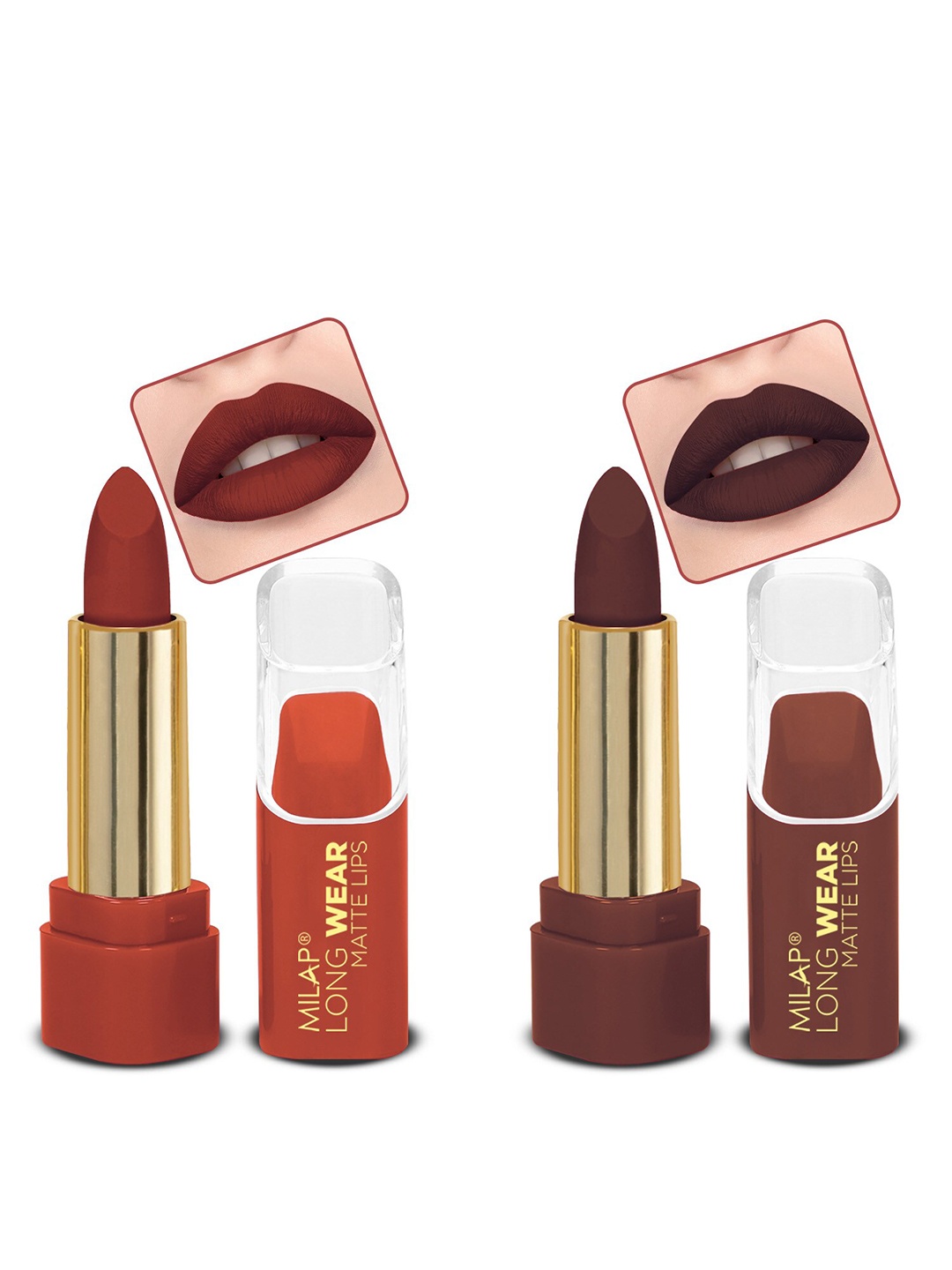 

MILAP Set Of 2 Long Wear Waterproof Matte Lipstick - 4.2g Each - Birkin Brown-Dolche