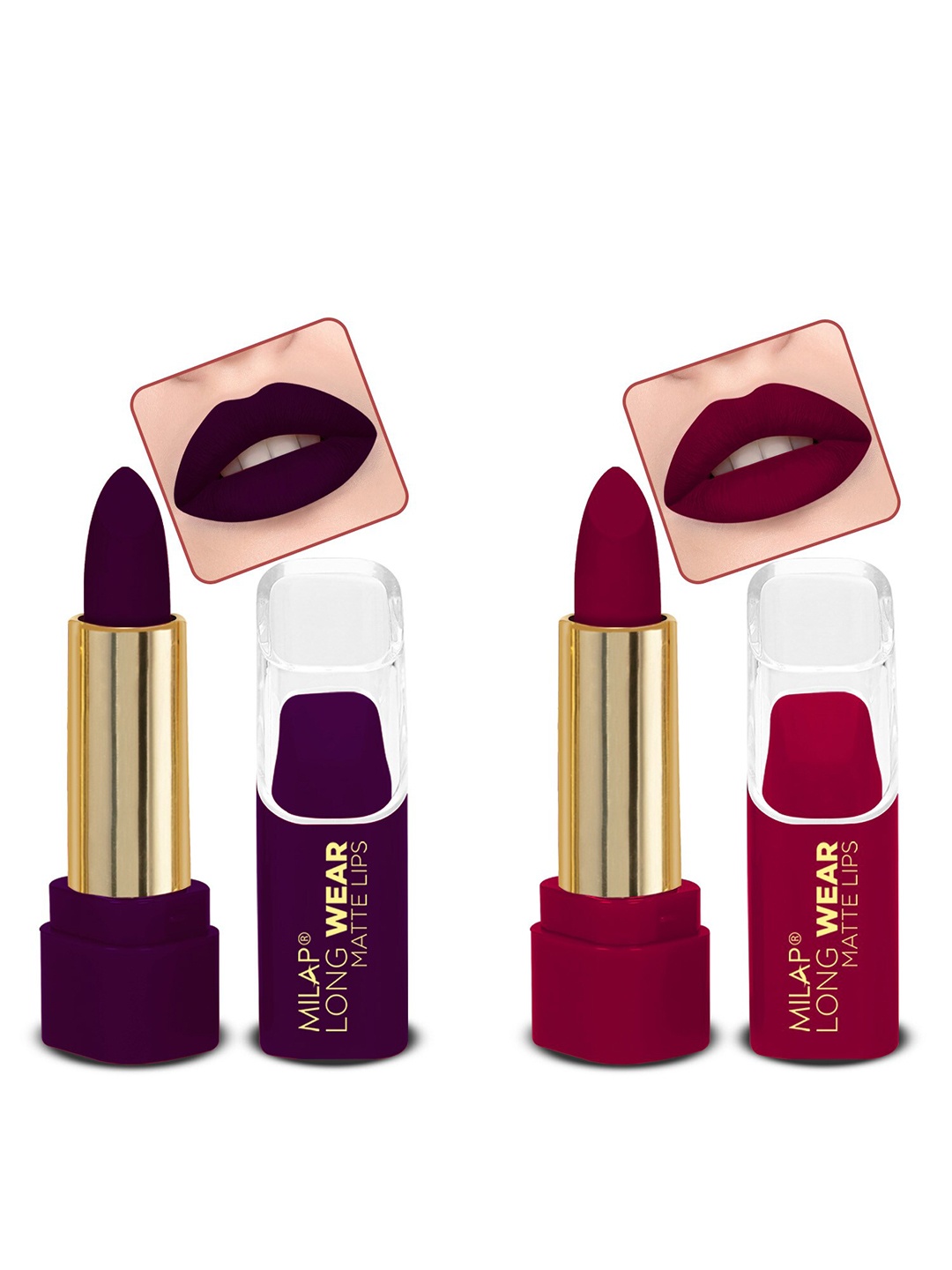 

MILAP Set Of 2 Long Wear Waterproof Matte Lipstick - 4.2g Each -Dream Huge, Touch Of Spice, Purple