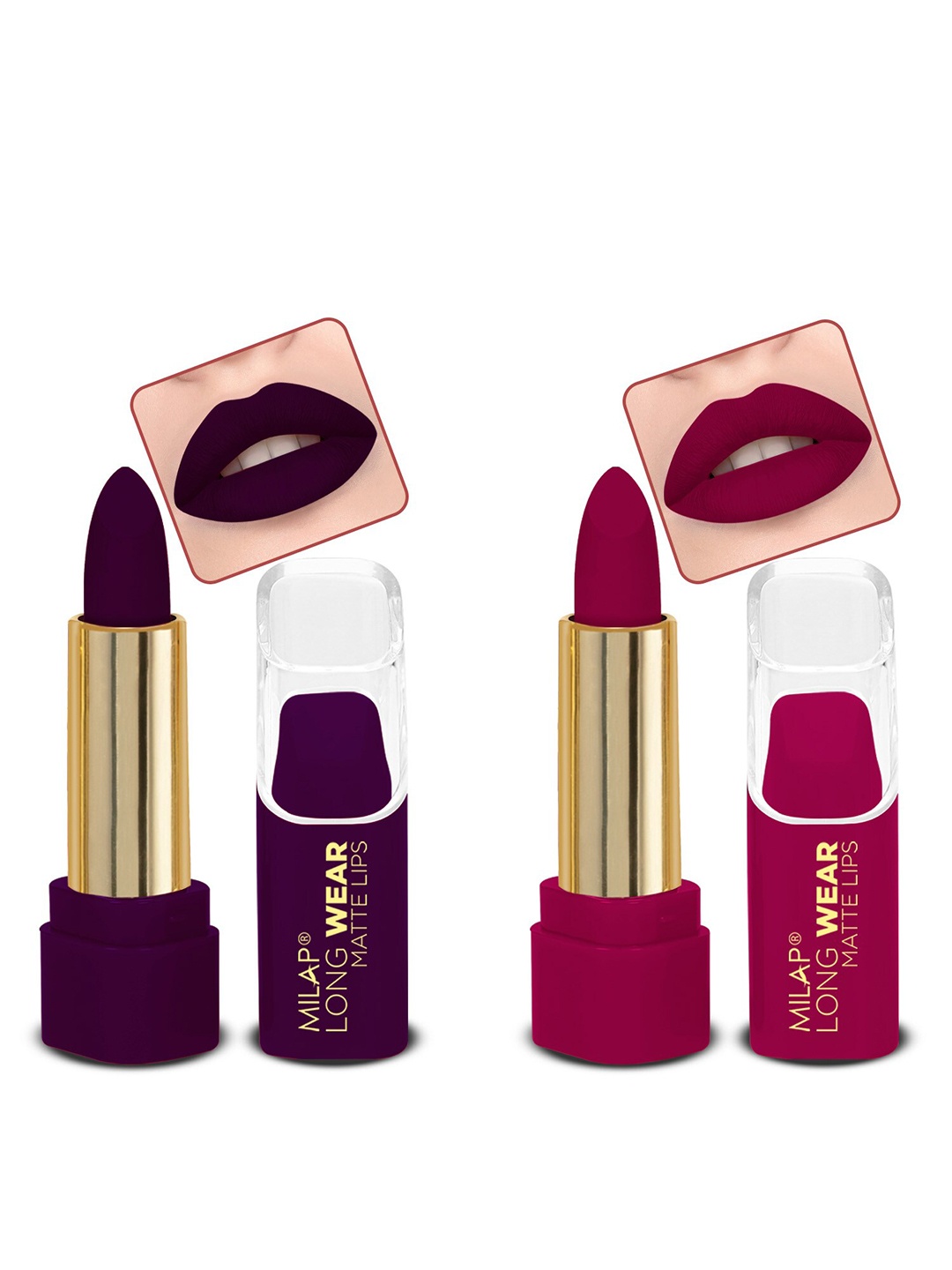 

MILAP Set Of 2 Long Wear Waterproof Matte Lipstick - 4.2g Each - Dream Huge-Let's Dance, Purple