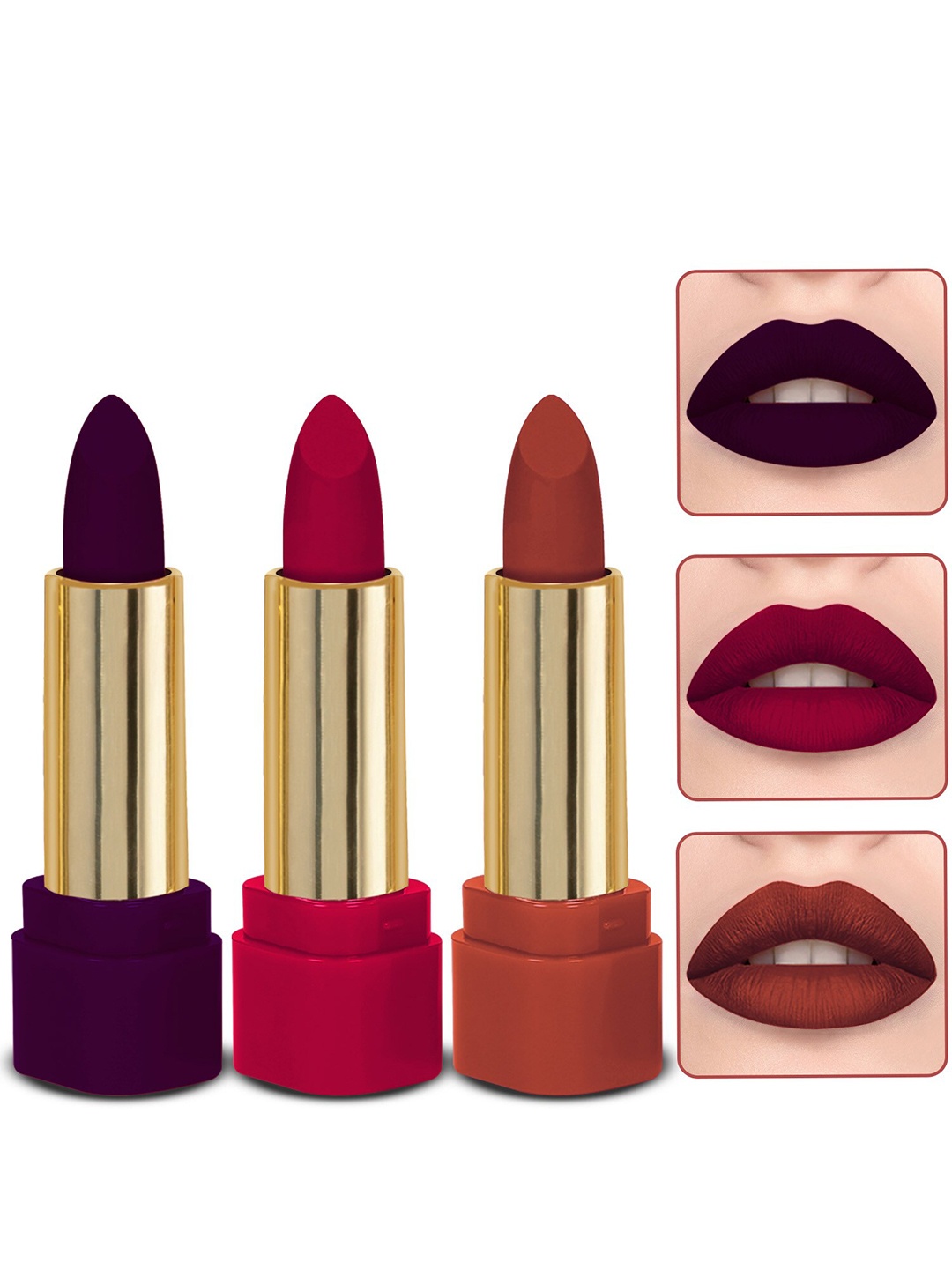 

MILAP Set Of 3 Long Wear Matte Lipstick 613 617 619, Red
