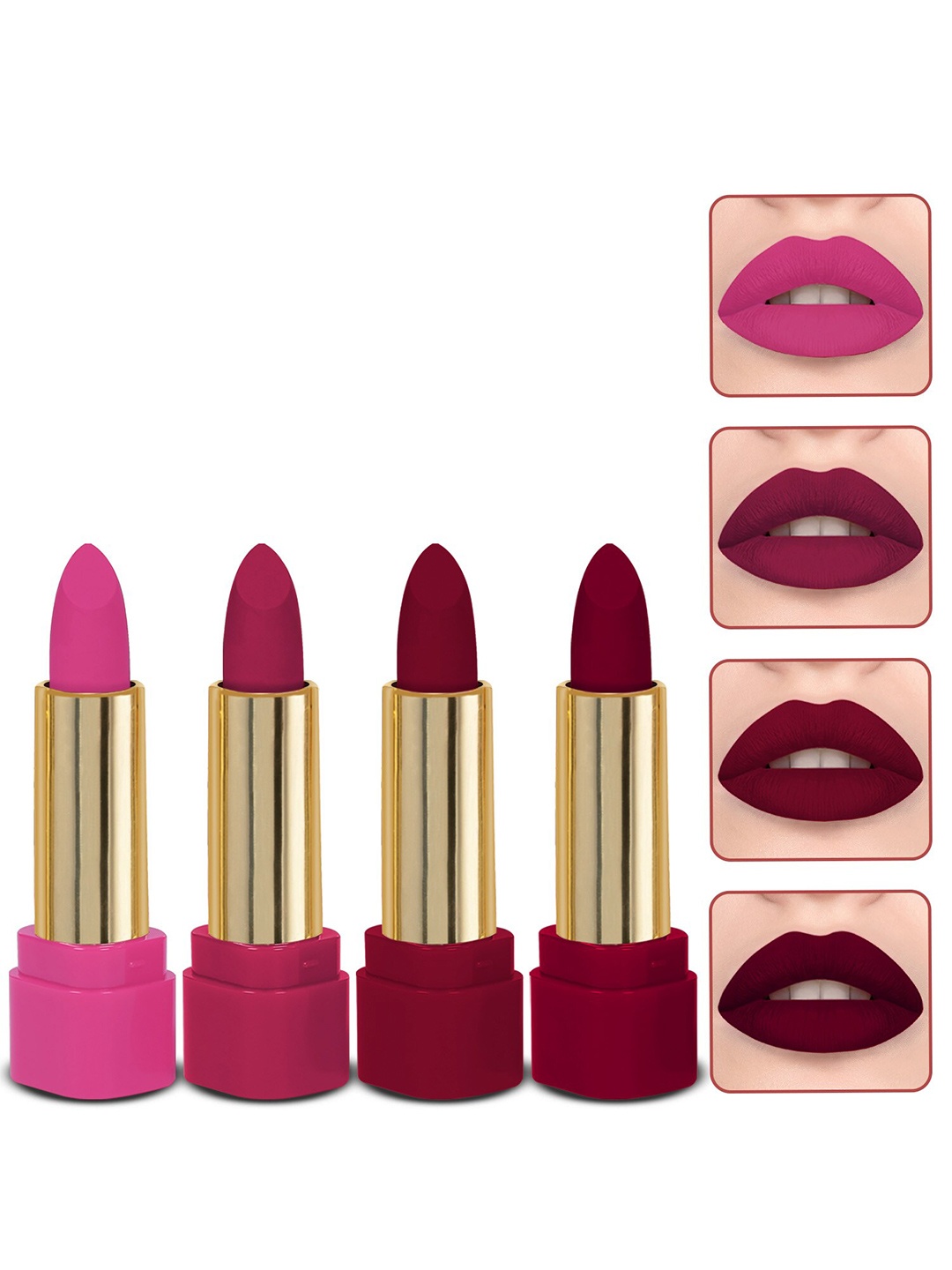 

MILAP Set Of 4 Long Wear Waterproof Matte Lipstick - 4.2g Each - 608-625-615-605, Pink