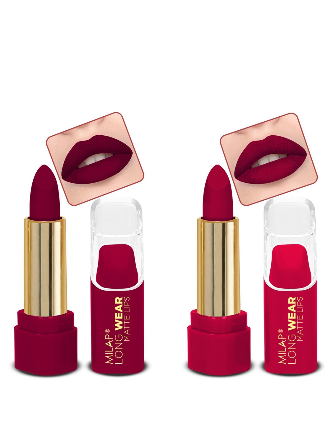 

MILAP Set Of 3 Long Wear Waterproof Matte Lipstick 616 617, Red