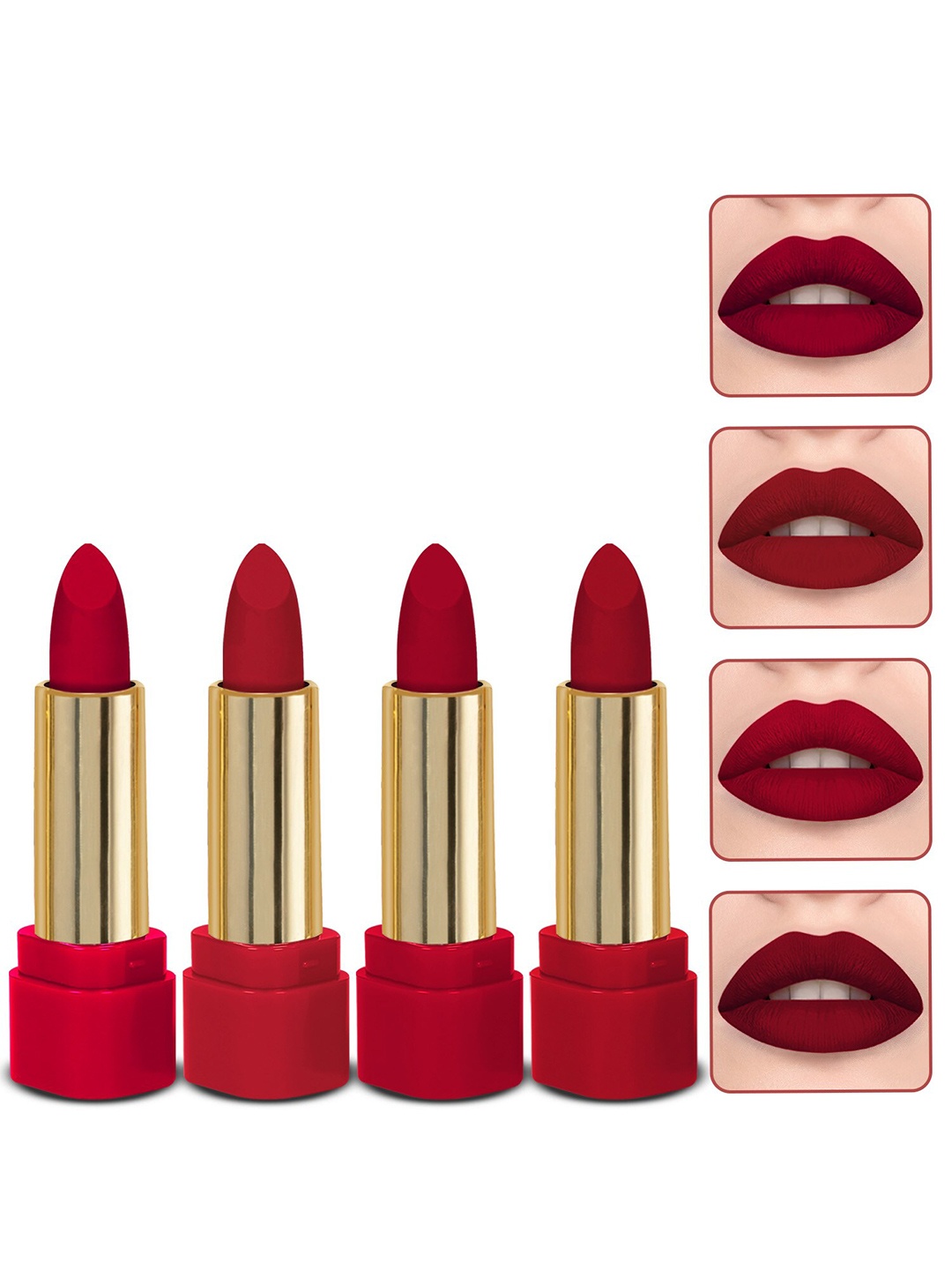

MILAP Set Of 4 Long Wear Waterproof Matte Lipstick - 4.2 gm each - 601-603-602-606, Red