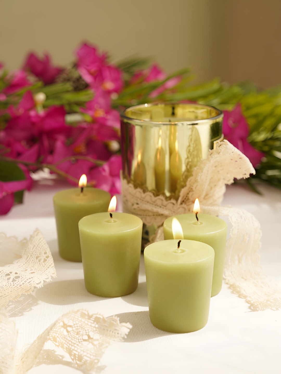 

Pure Home and Living Green 4 Pieces Lime Basil and Crush Votive Pillar Candle