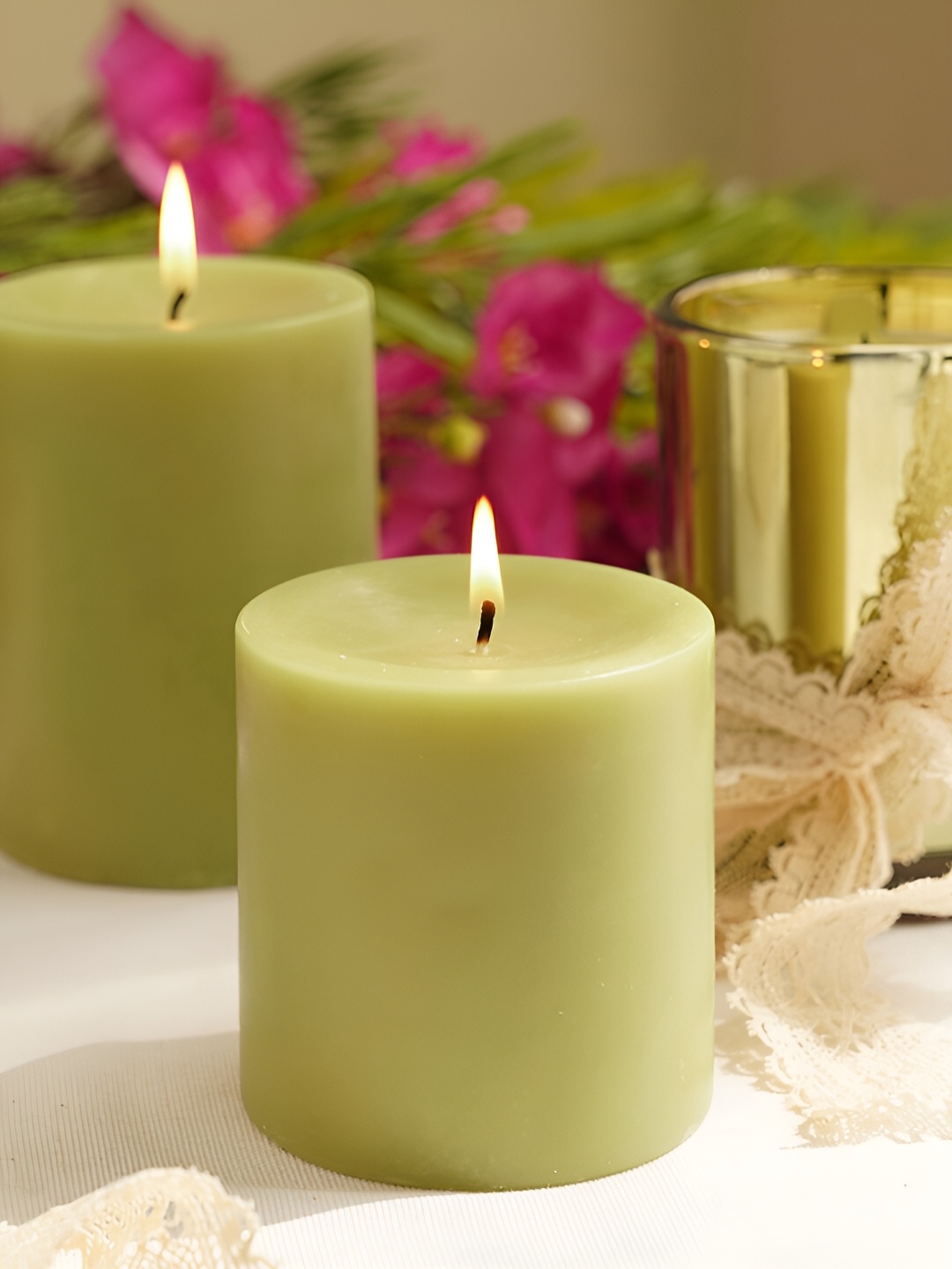 

Pure Home and Living Green Lime Basil and Crush Pillar Candle