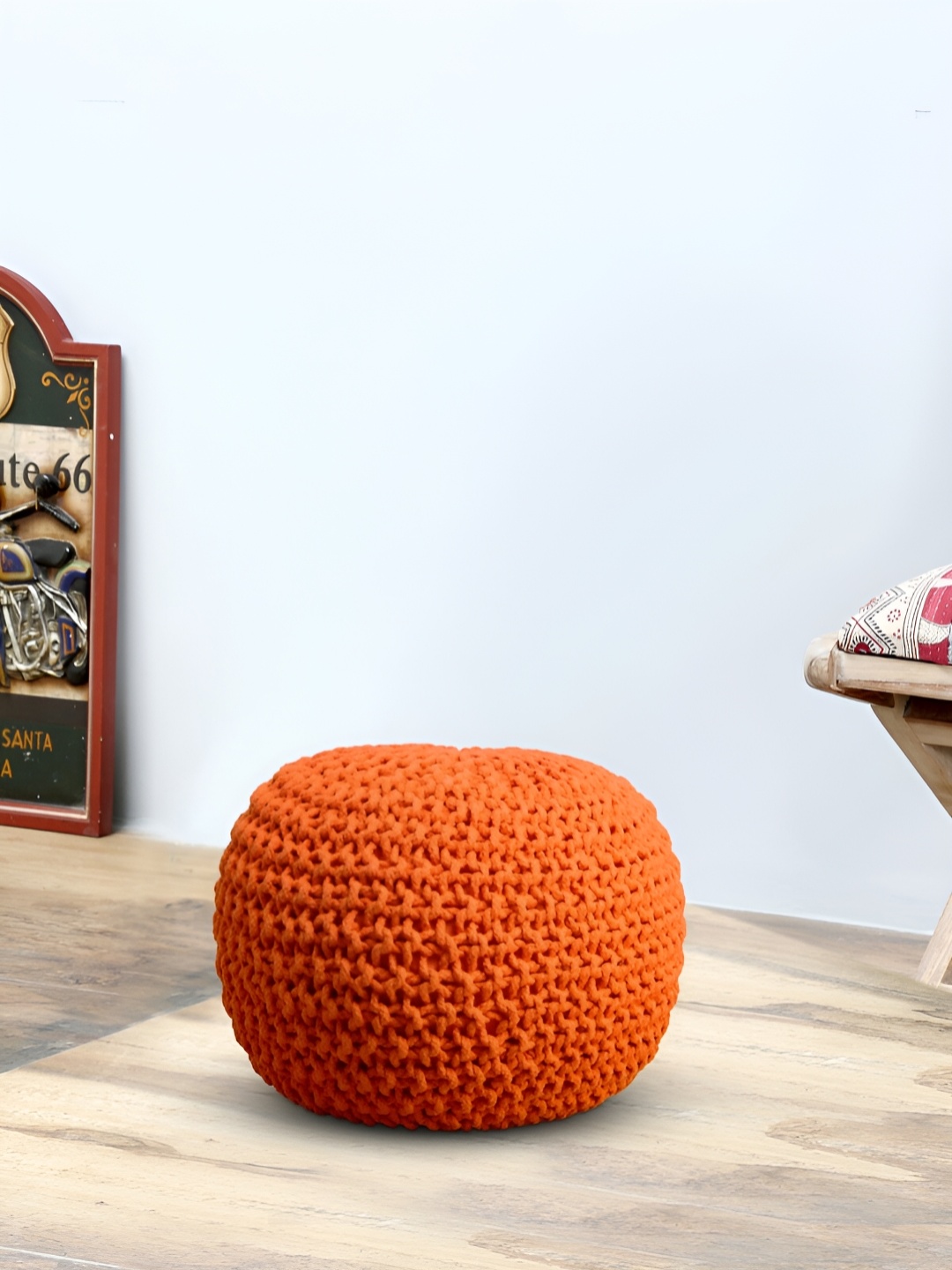 

ROMEE Twisted Rope Design Pouffe, Orange