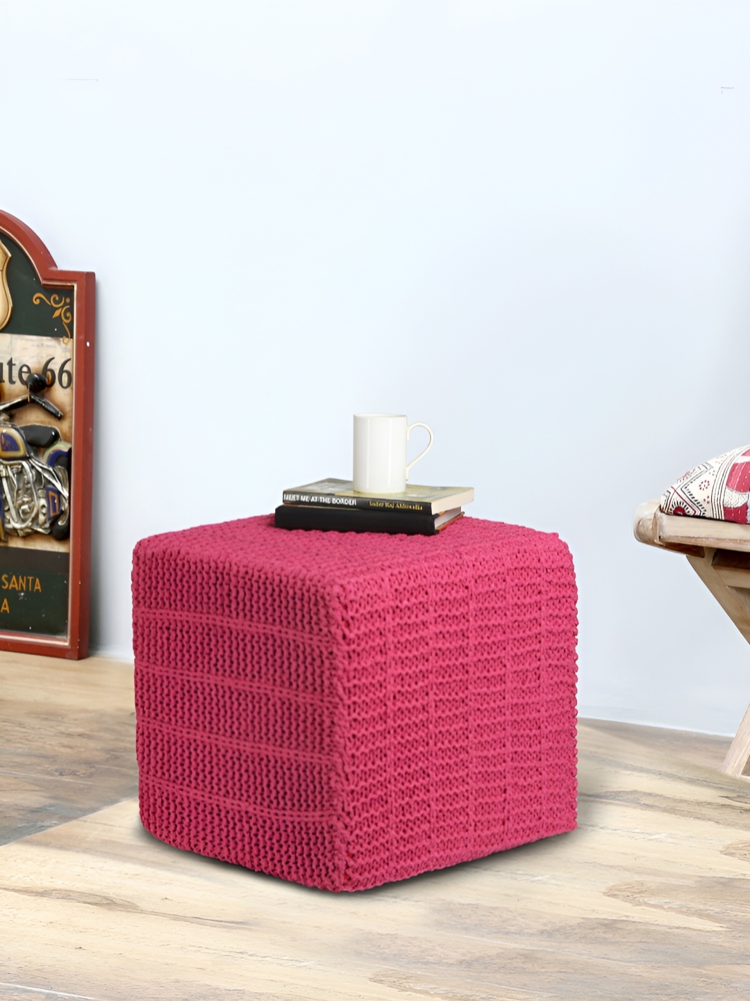 

ROMEE Twisted Rope Design Ottomans, Pink