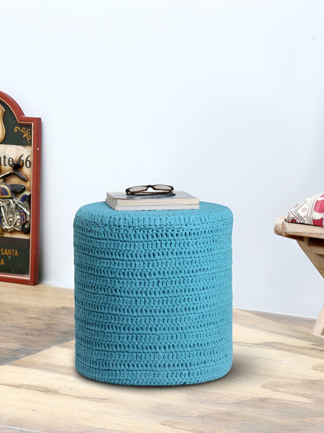

ROMEE Twisted Rope Design Ottomans, Turquoise blue